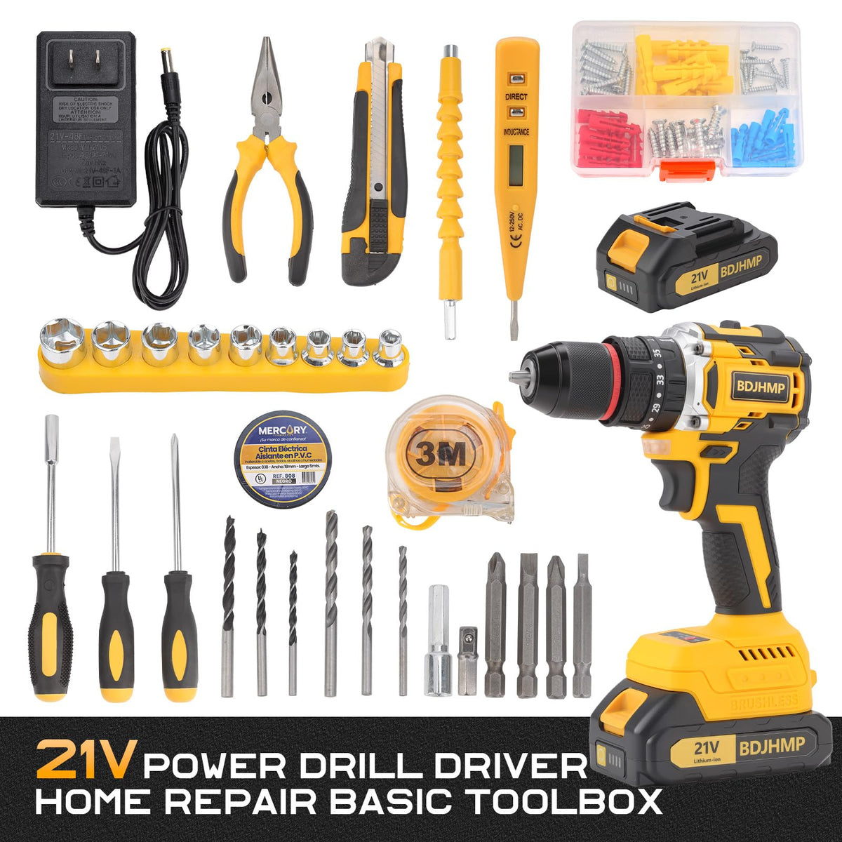 3/8" Brushless Compact Drill Tool Set with Drill Bit and Sockets D480
