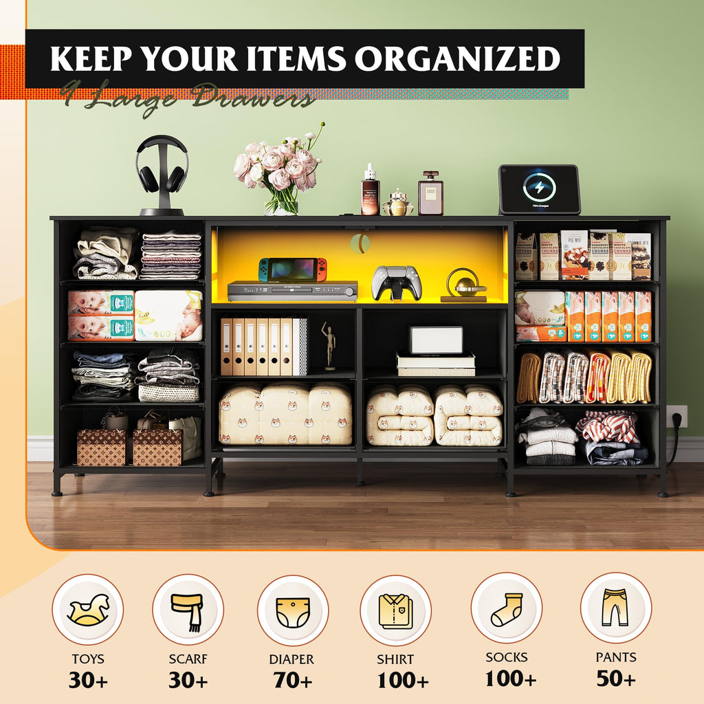 Black 12 Drawer LED Dresser TV Stand C695050