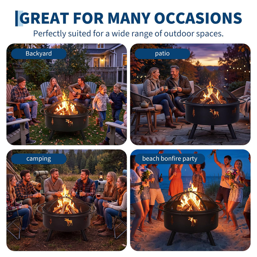 32" Round Wood Burning Fire Pit with Screen R818