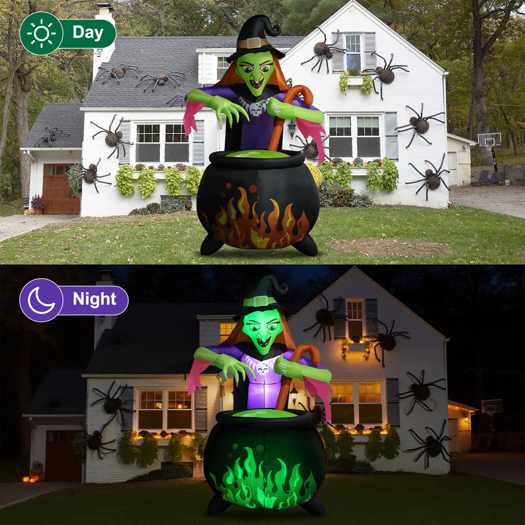 8Ft Tall Halloween Inflatable Witch Cauldron with 4 Led Lights E439