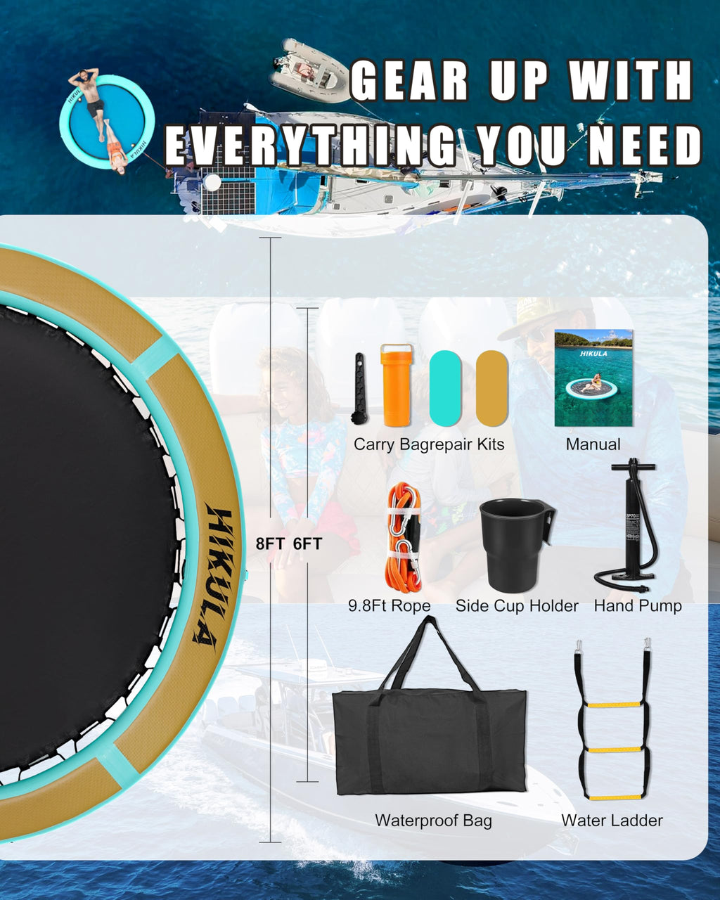 Inflatable Round Floating Ring Water Hammock Dock with Water Ladder and Cup Holder F565