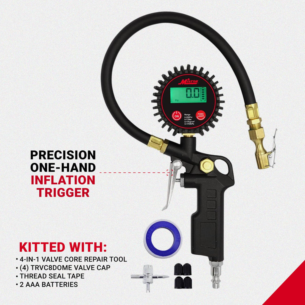 Digital Tire Inflator with Pressure Gauge and 14” Rubber Air Hose K2502
