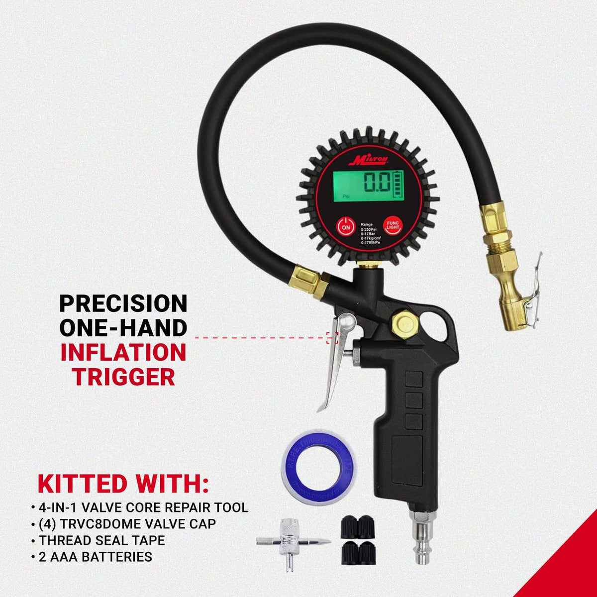 Digital Tire Inflator with Pressure Gauge and 14” Rubber Air Hose K2502