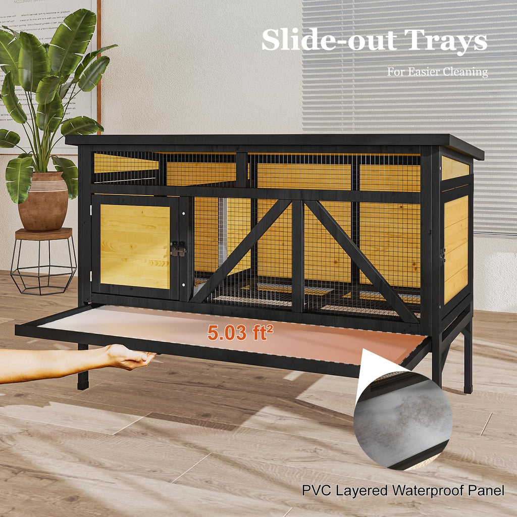 46.7" Wooden Rabbit Hutch with Removable Tray C193481