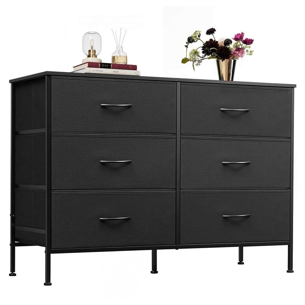 Black 6 Drawer Fabric Dresser F87068