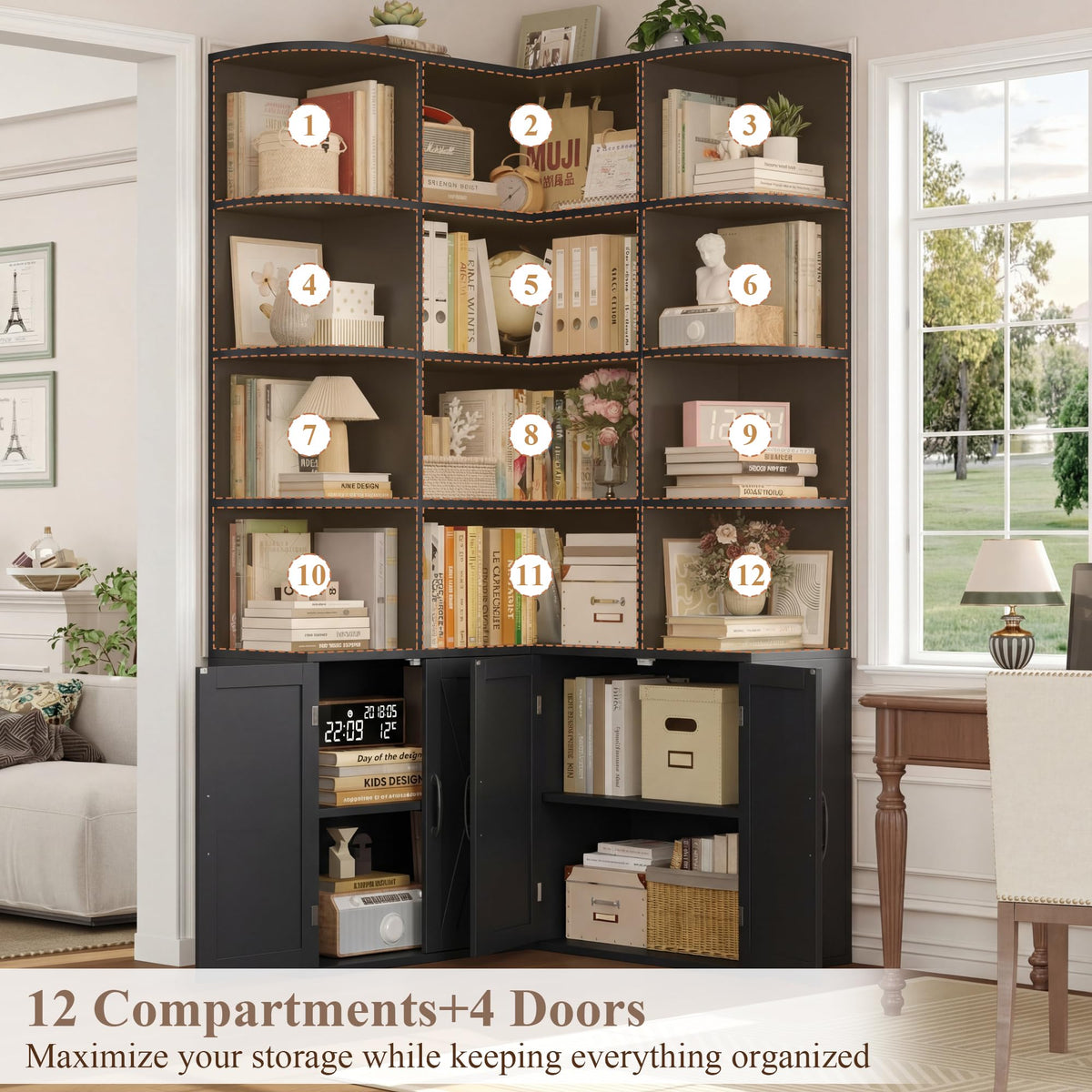 Black Bookshelf with Doors W262