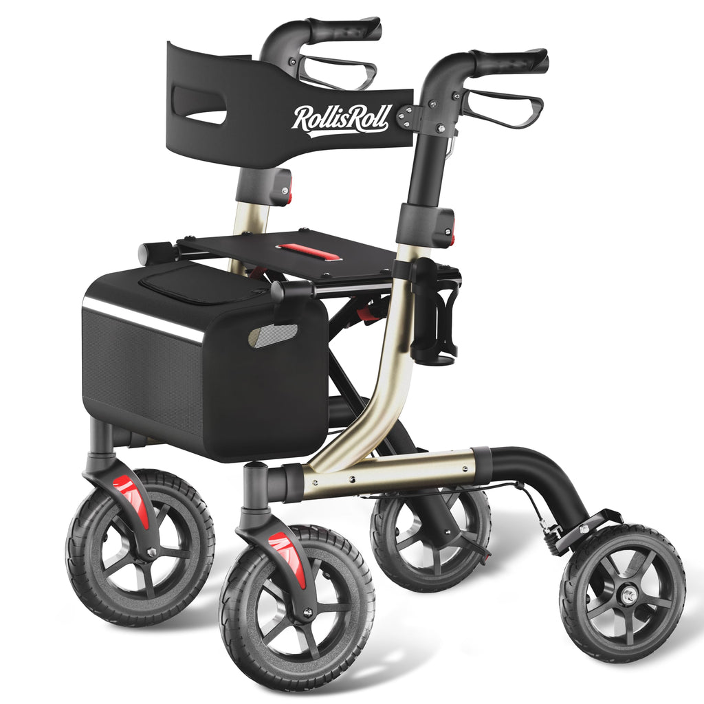 Foldable Aluminum Rollator Walker with Seat and 10" Wheels R4505