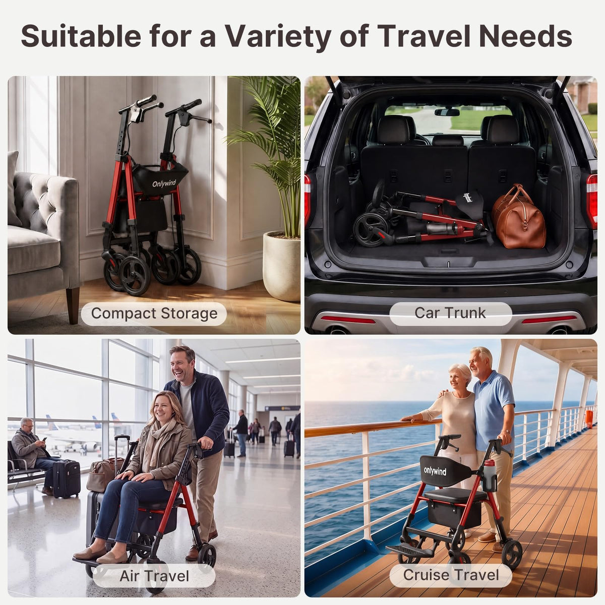 Lightweight Rollator Walkers Wheelchair Combo with Seat S435945