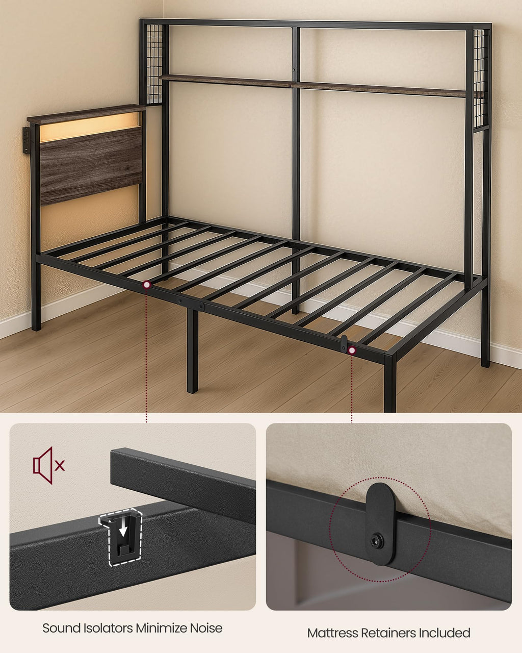 Twin Size Metal Bed Frame with Headboard Z695261