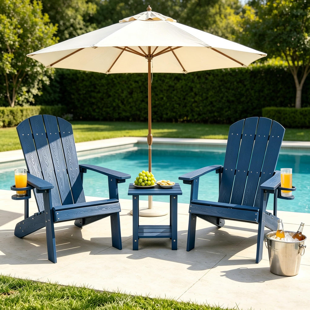 Blue HDPE Adirondack Chair with Cup Holders W540
