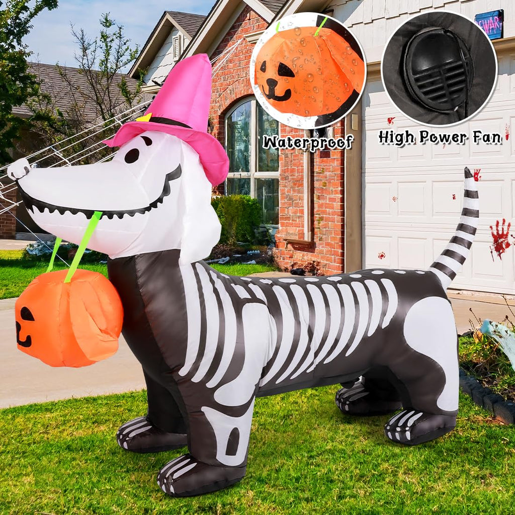 5.5 FT Halloween Inflatable Skeleton Puppy with Build-in LEDs D4670