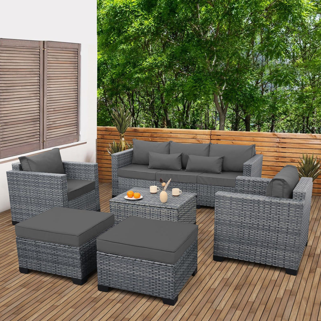 6 Pieces Wicker Patio Furniture Set Light Grey J80788