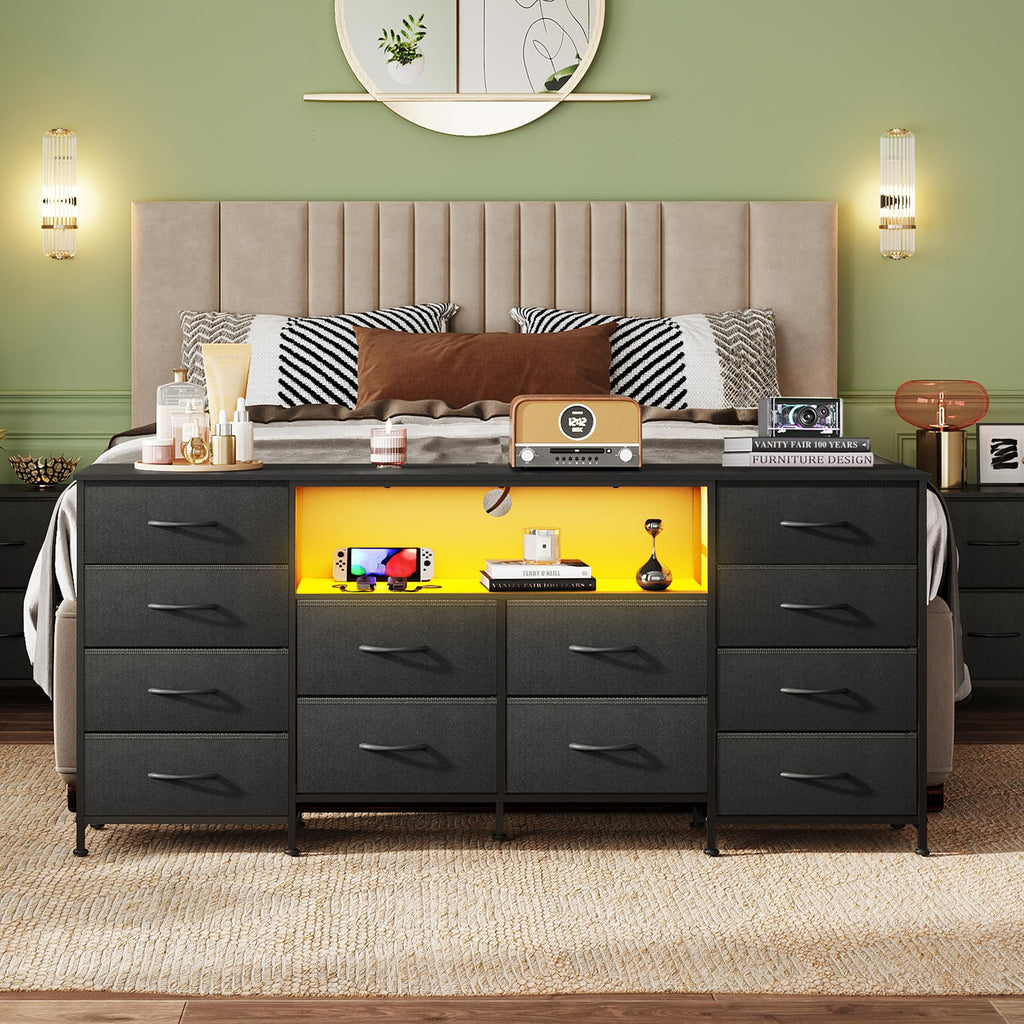 Black 12 Drawer LED Dresser TV Stand C695050