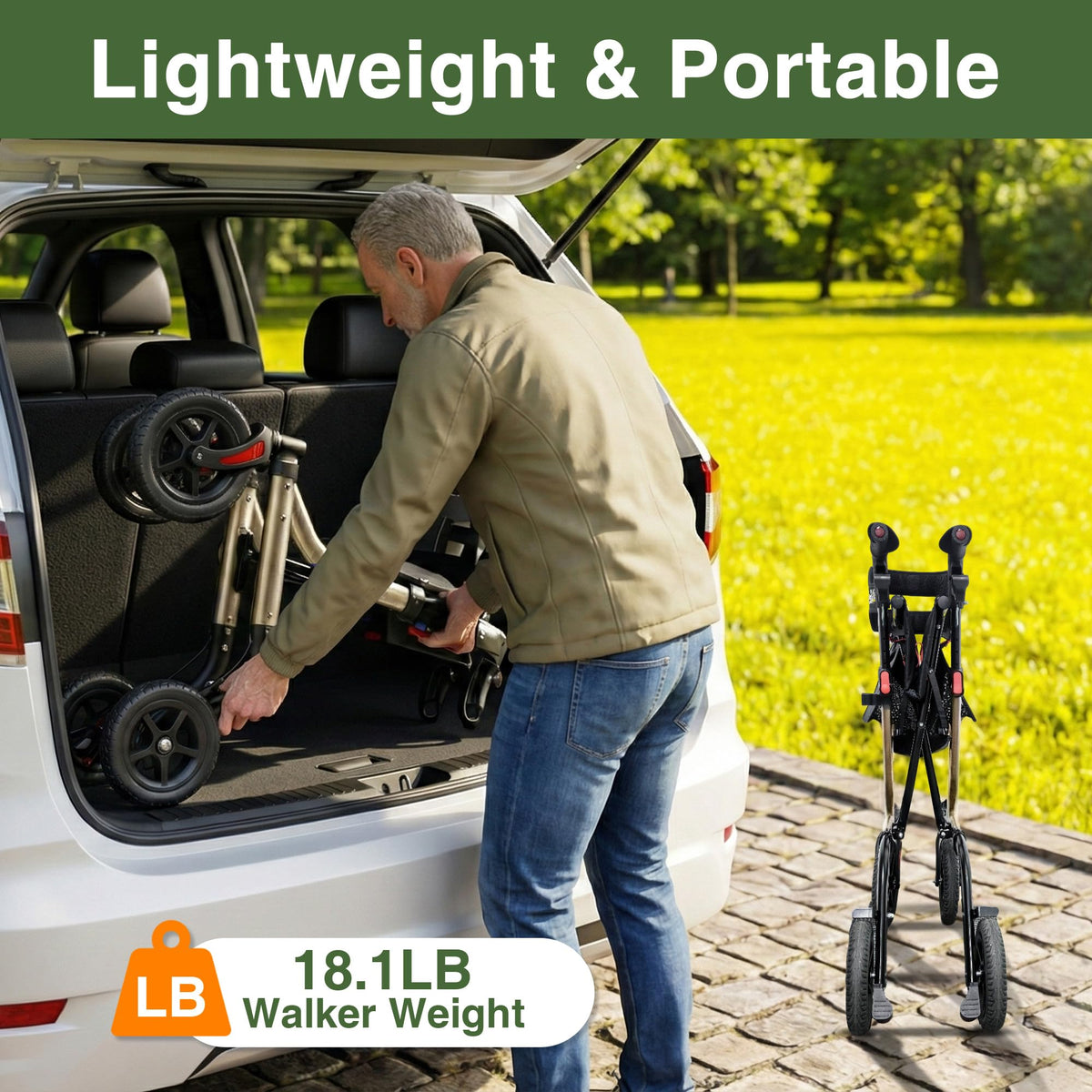 Foldable Aluminum Rollator Walker with Seat and 10" Wheels R4505