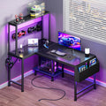 L Shaped Gaming Desk with LED Lights & Power Outlets F683289