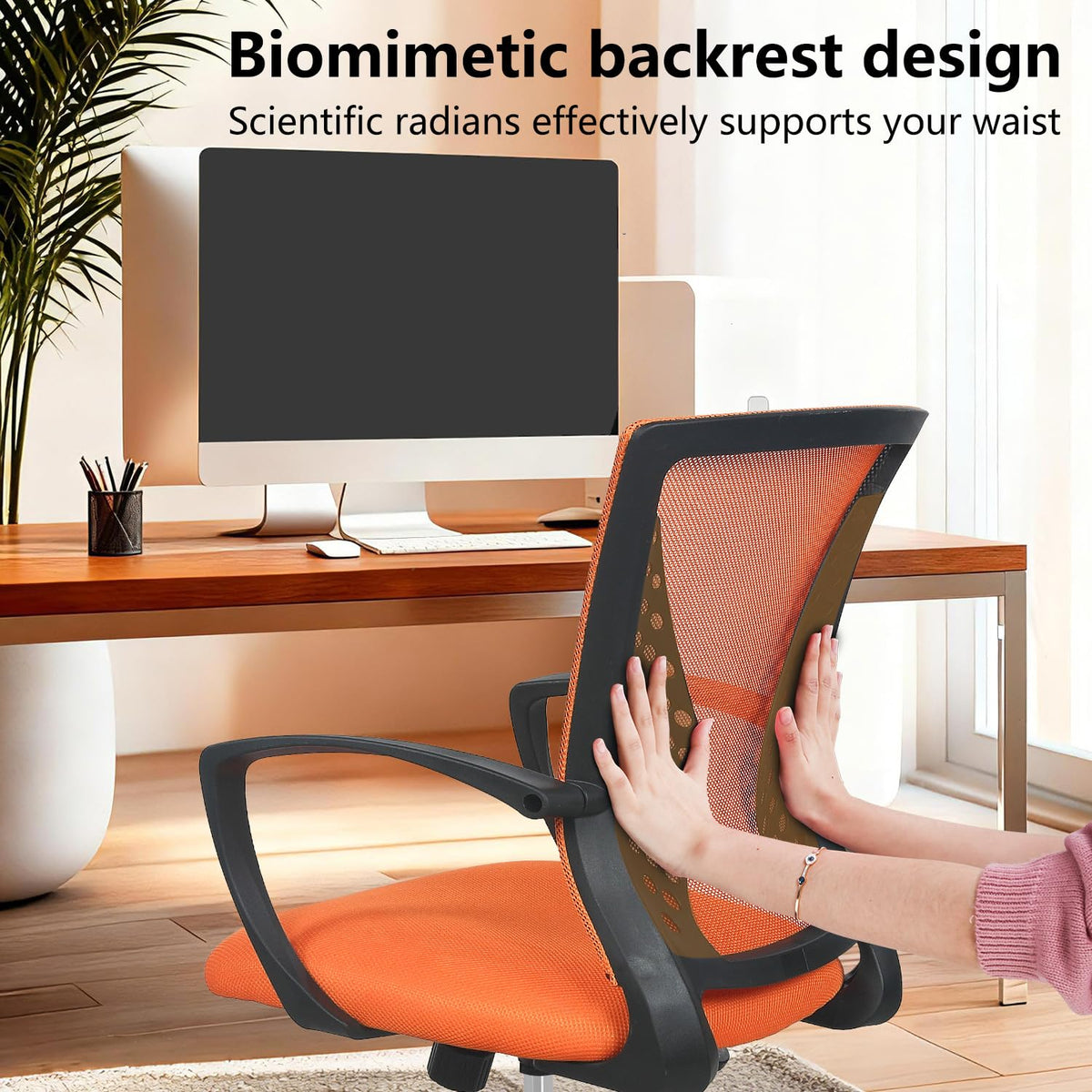 Orange Mesh Ergonomic Office Chair with Lumbar Support and Armrest Q173444