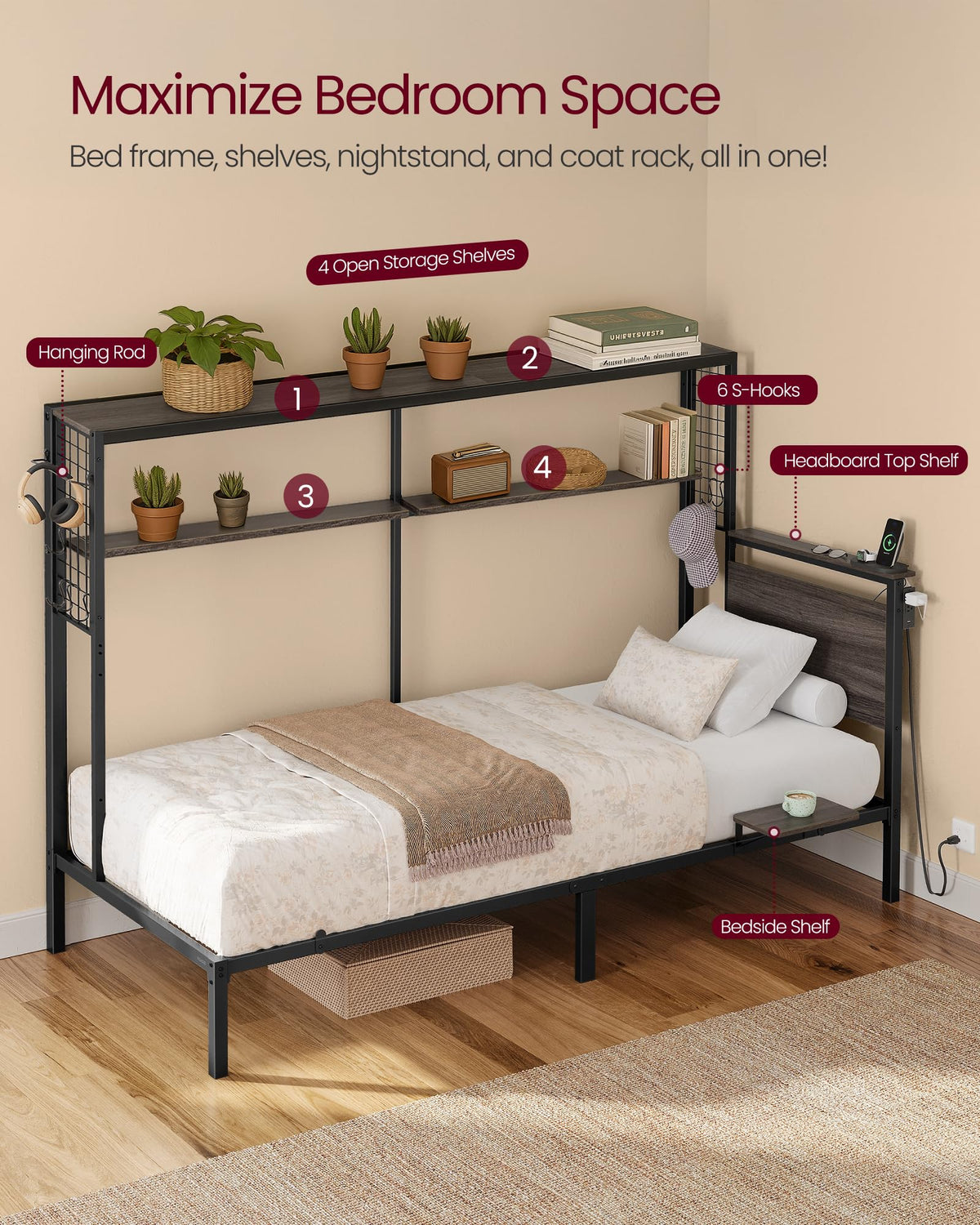 Twin Size Metal Bed Frame with Headboard Z695261