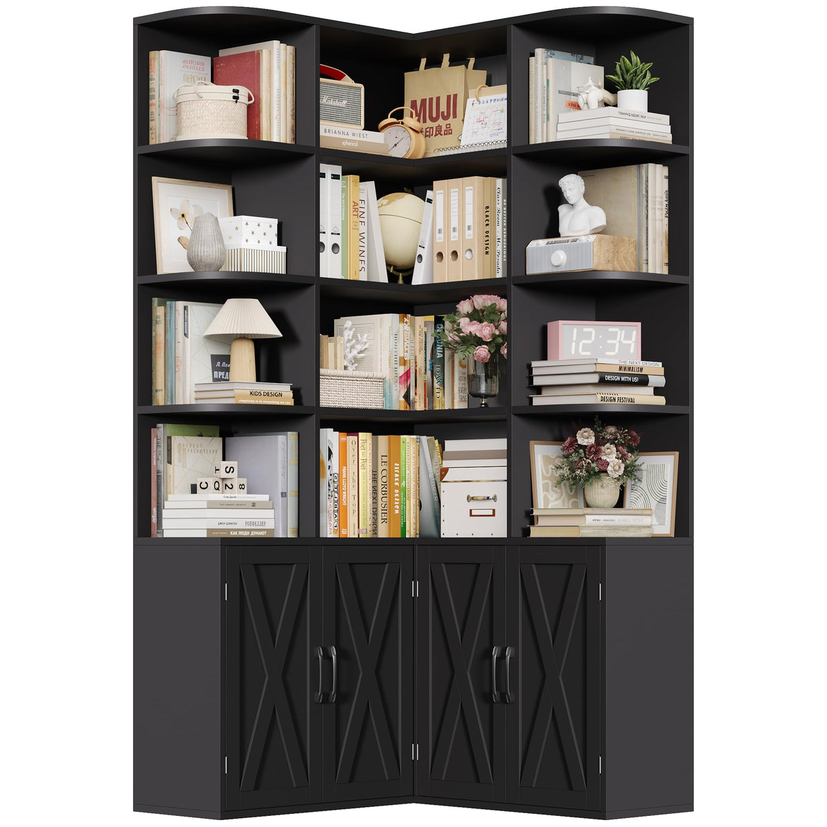 Black Bookshelf with Doors W262