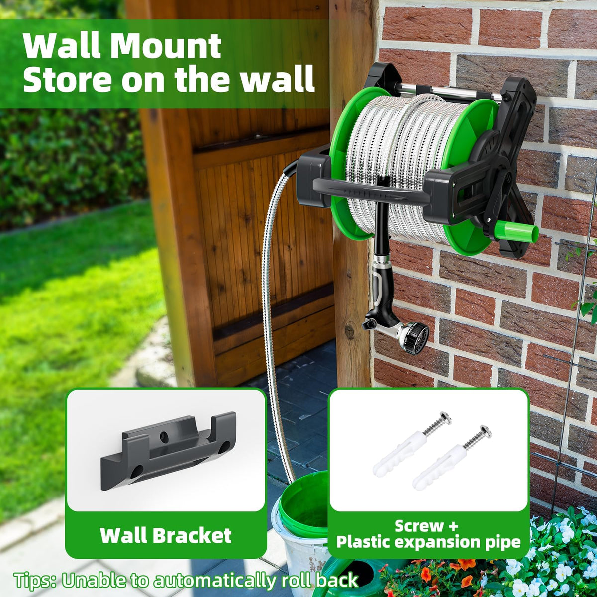 Portable 75ft Stainless Steel Garden Hose Reel S265053