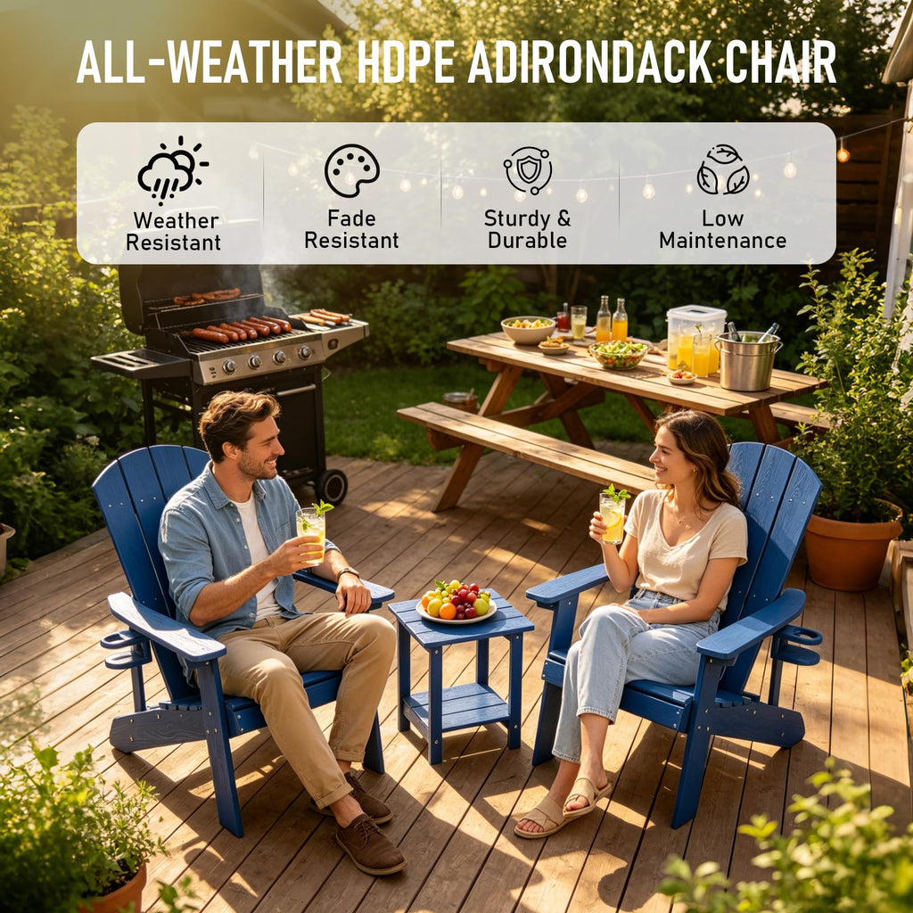 Blue HDPE Adirondack Chair with Cup Holders W540