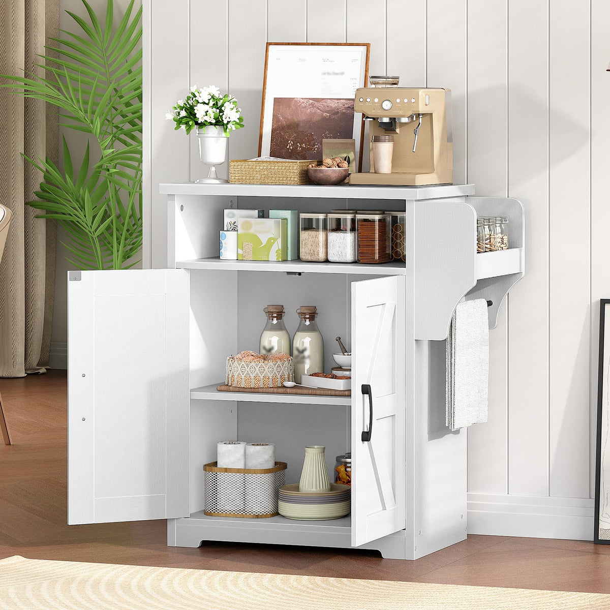White Coffee Bar Cabinet with Storage E216988