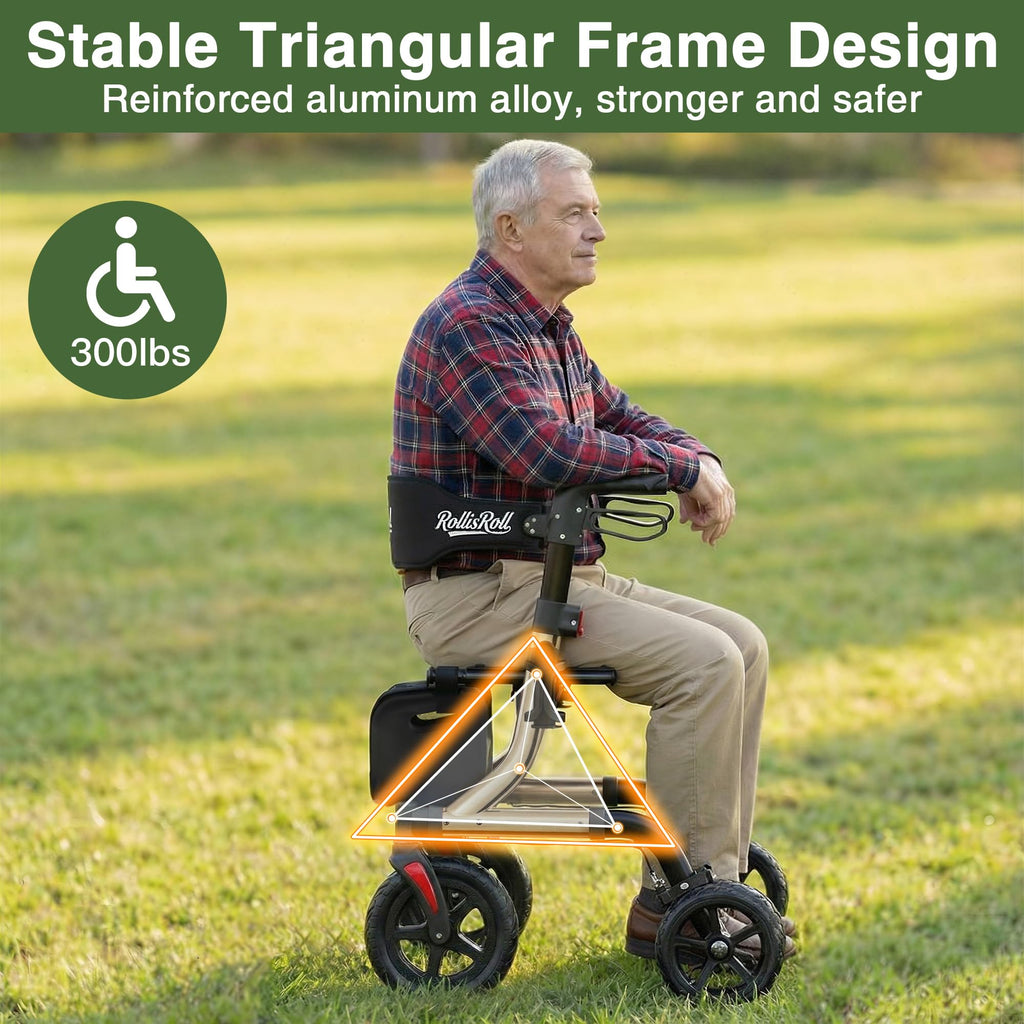 Foldable Aluminum Rollator Walker with Seat and 10" Wheels R4505