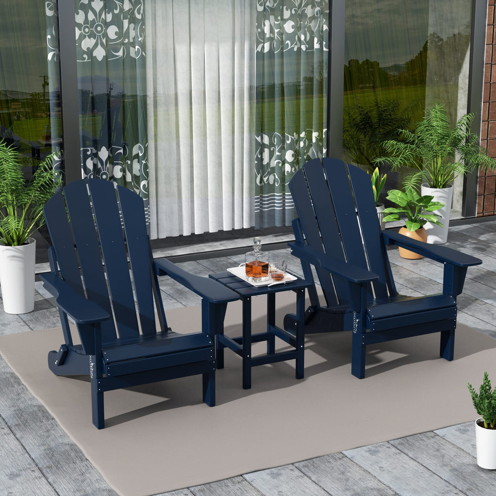 Navy Blue 3-Pieces Adirondack Chairs Set with Side Table B71968