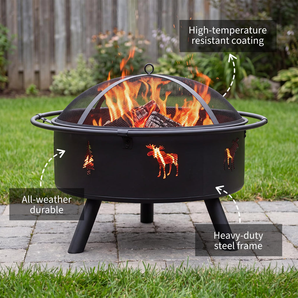 32" Round Wood Burning Fire Pit with Screen R818