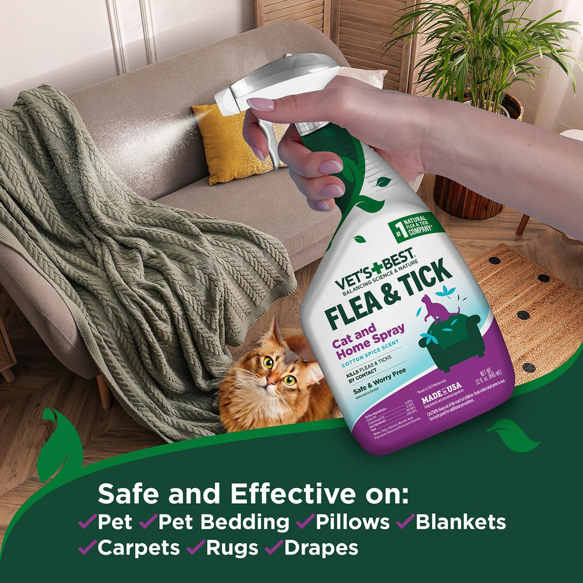 Flea & Tick Indoor Home Spray for Cats 32 oz P15298