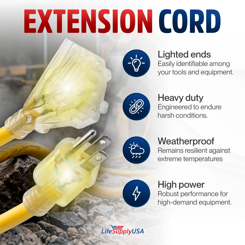 100ft 3-Outlet 12/3 Gauge Heavy Duty SJTW Extension Cord R75594