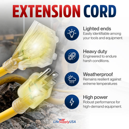 100ft 3-Outlet 12/3 Gauge Heavy Duty SJTW Extension Cord R75594