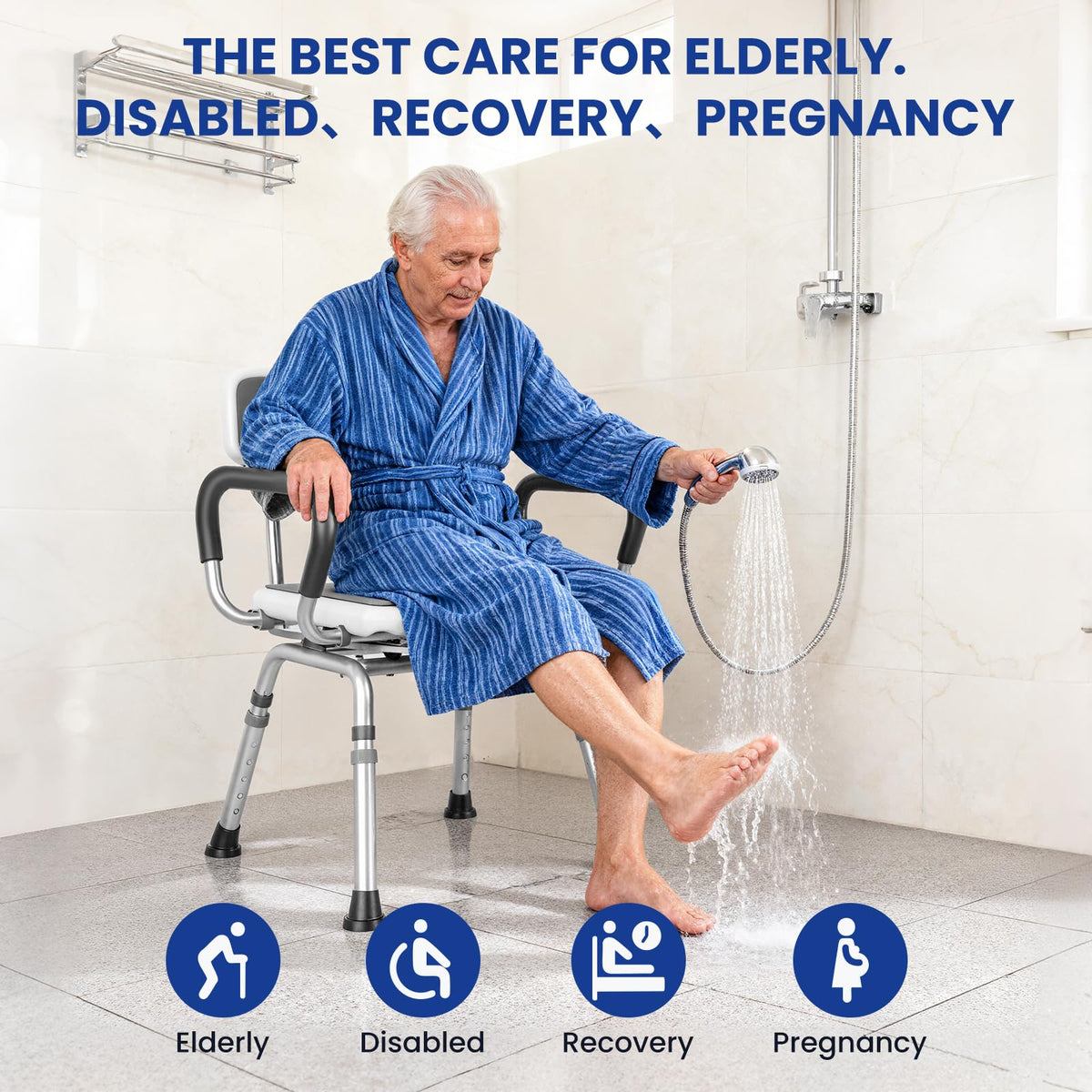 Swivel Shower Chair with Arms & Back, 5-Level Height Adjustable, 300 lbs I111295