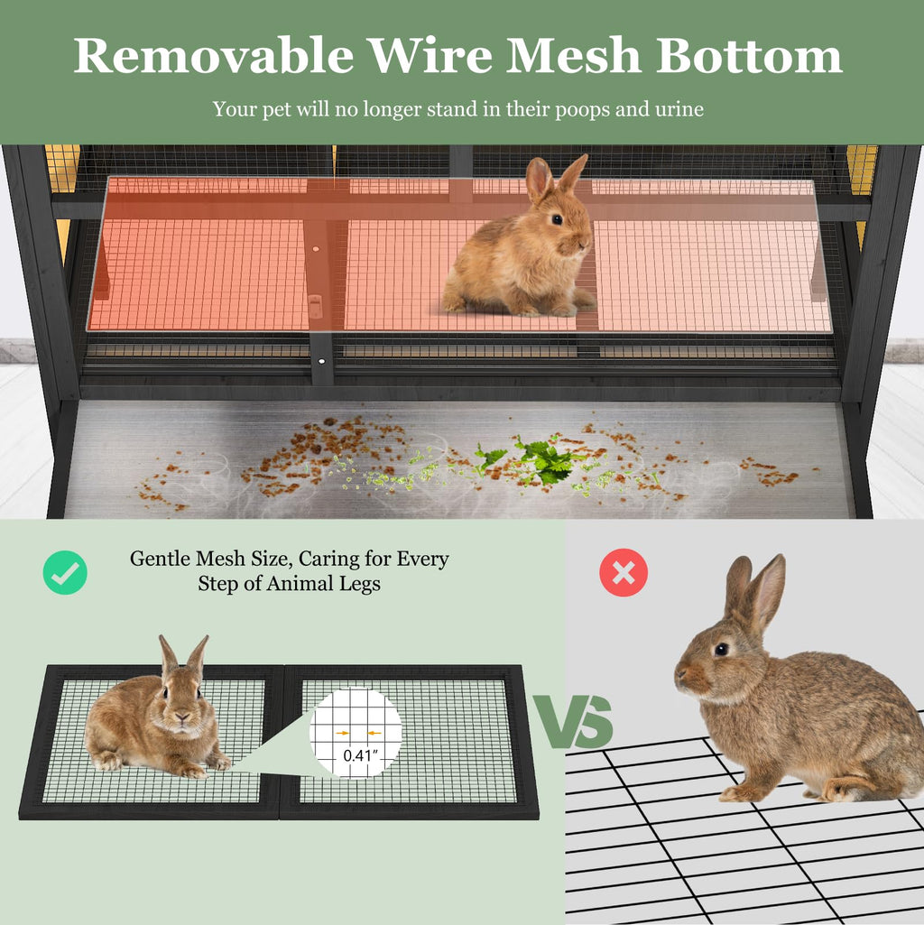46.7" Wooden Rabbit Hutch with Removable Tray C193481