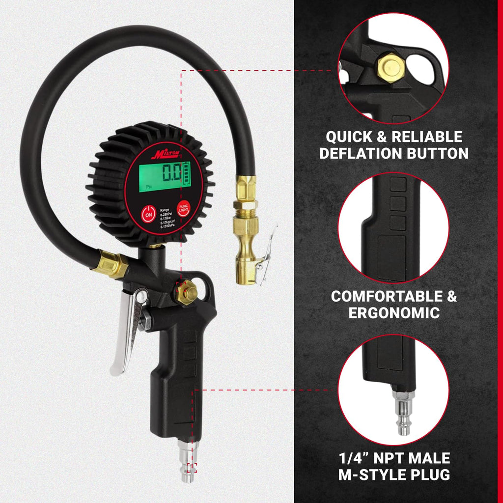 Digital Tire Inflator with Pressure Gauge and 14” Rubber Air Hose K2502