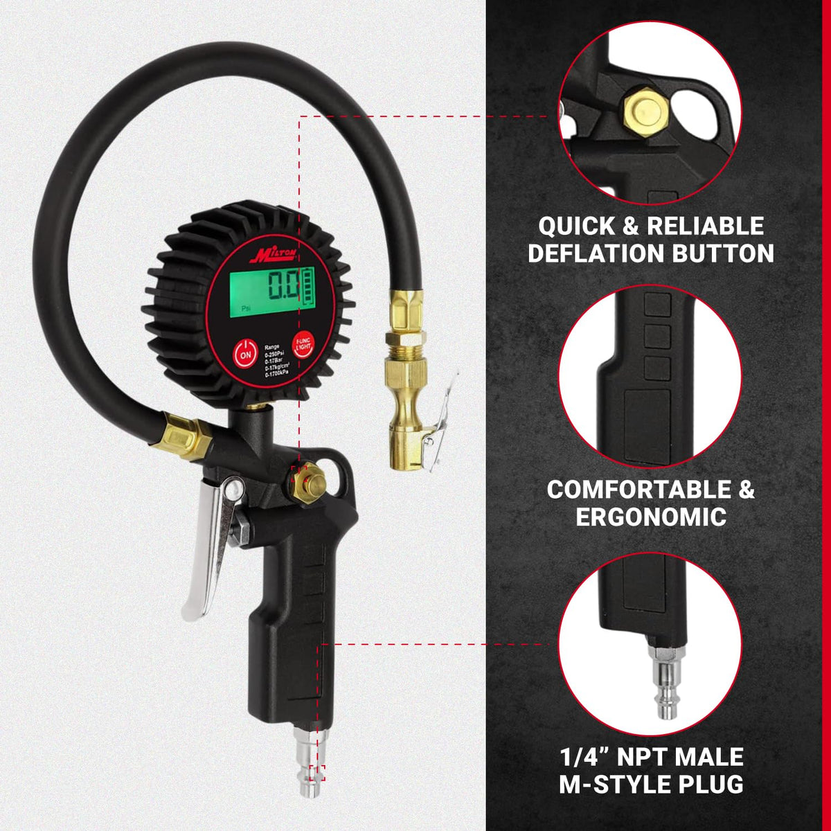 Digital Tire Inflator with Pressure Gauge and 14” Rubber Air Hose K2502