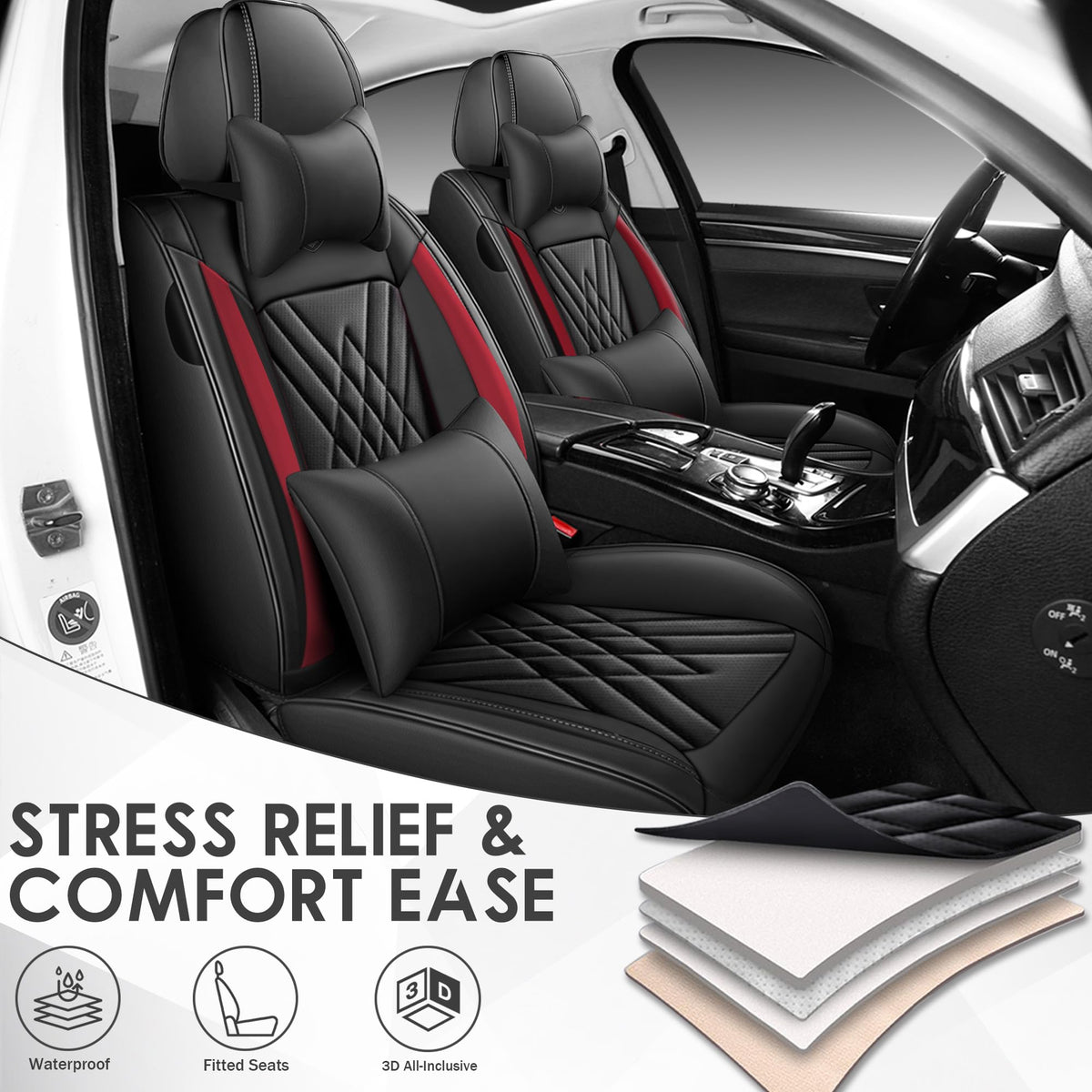 Black Red Full Set Car Seat Covers F15474