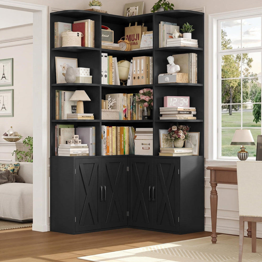 Black Bookshelf with Doors W262