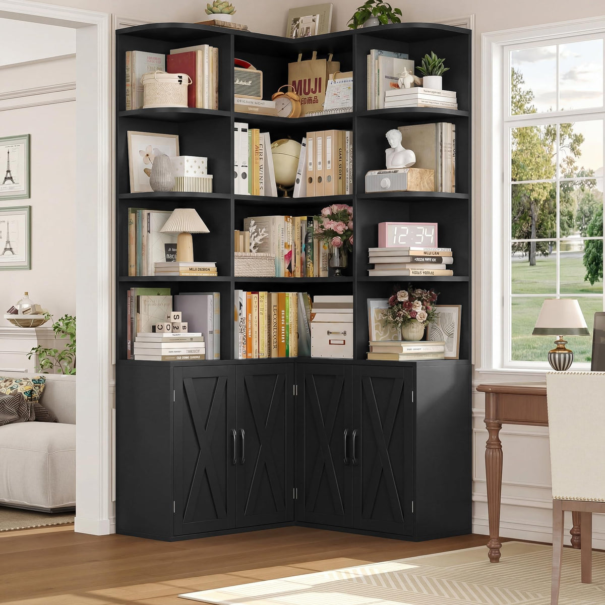Black Bookshelf with Doors W262