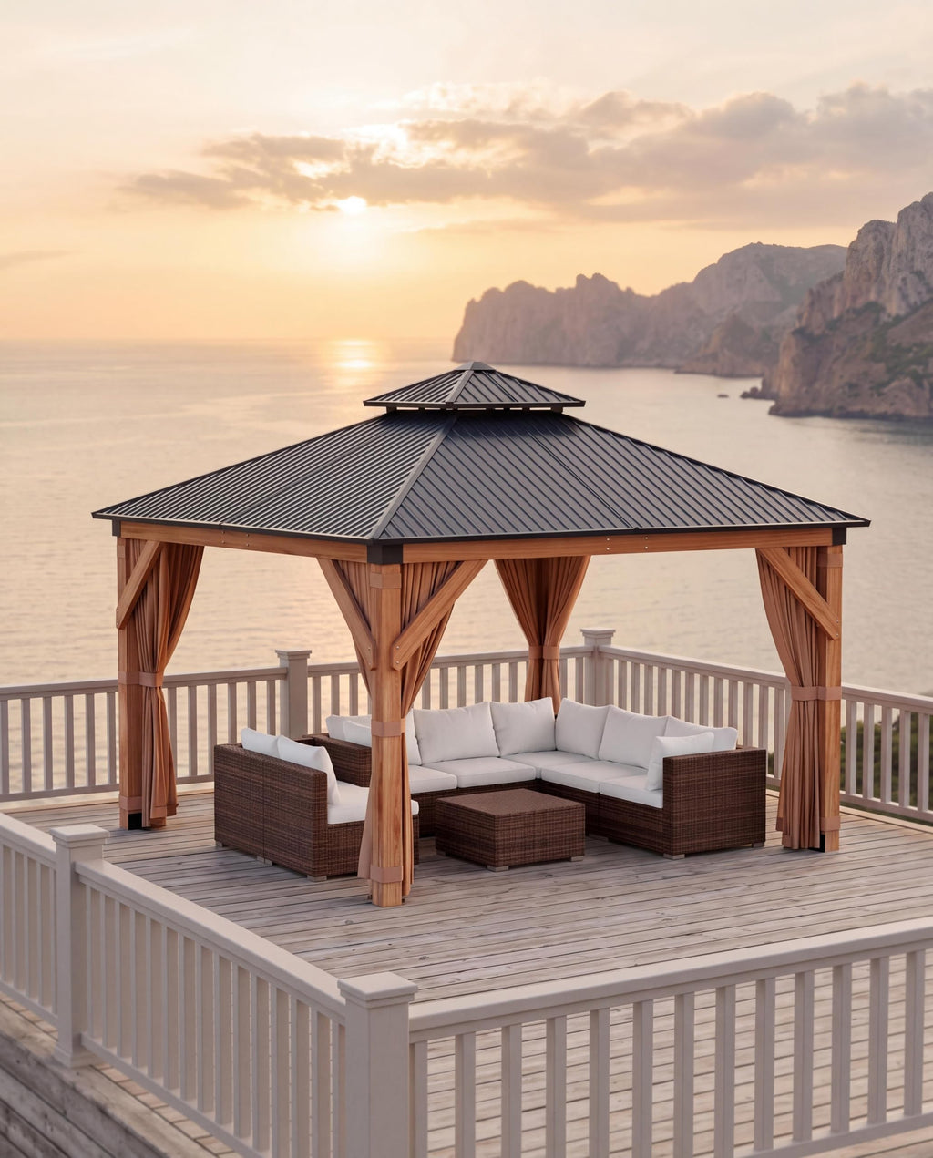 Hardtop Wood Gazebo 10 x 10 ft with Double Metal Roof Z741175