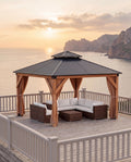 Hardtop Wood Gazebo 10 x 10 ft with Double Metal Roof Z741175