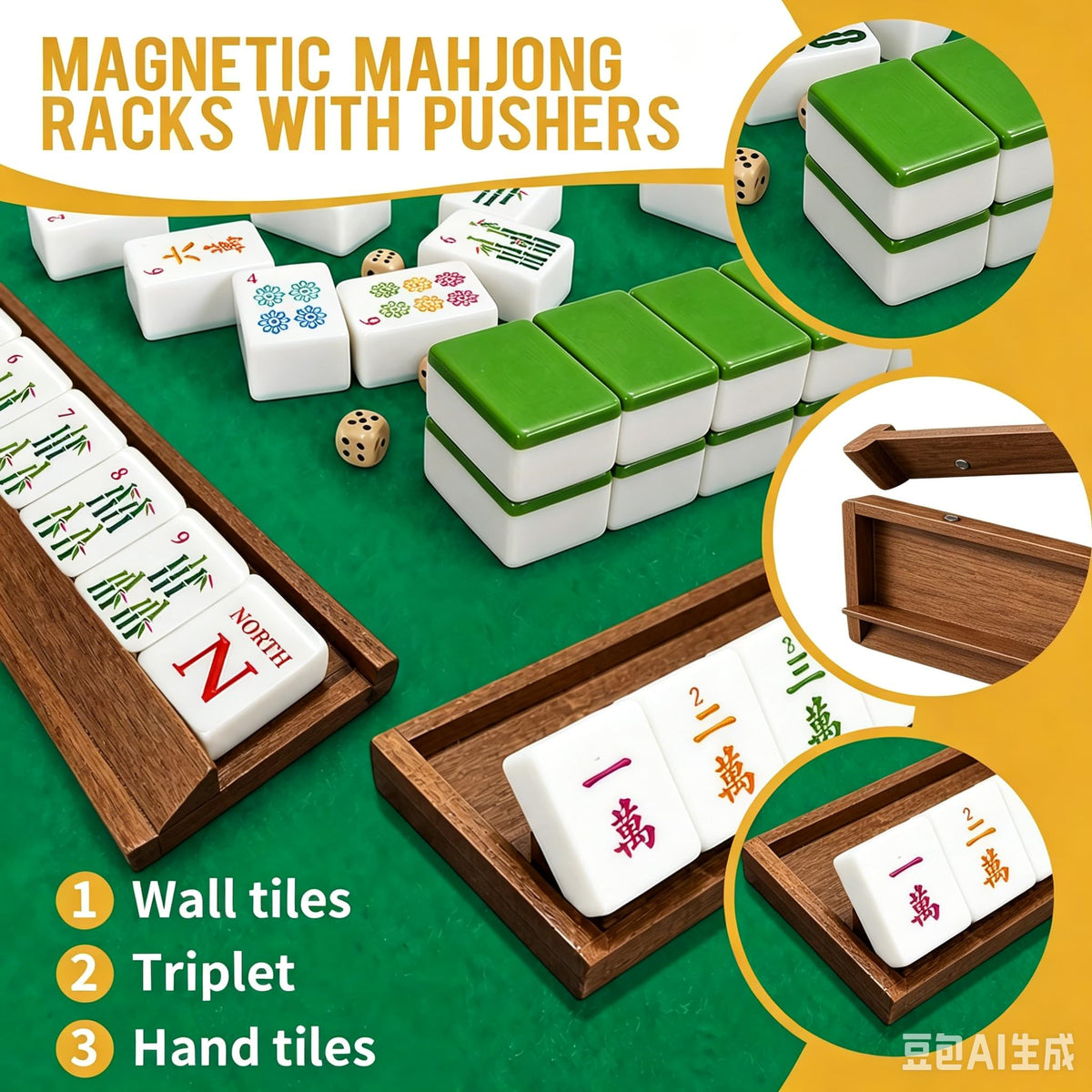 Acacia Wooden Mahjong Racks with Pushers D669168