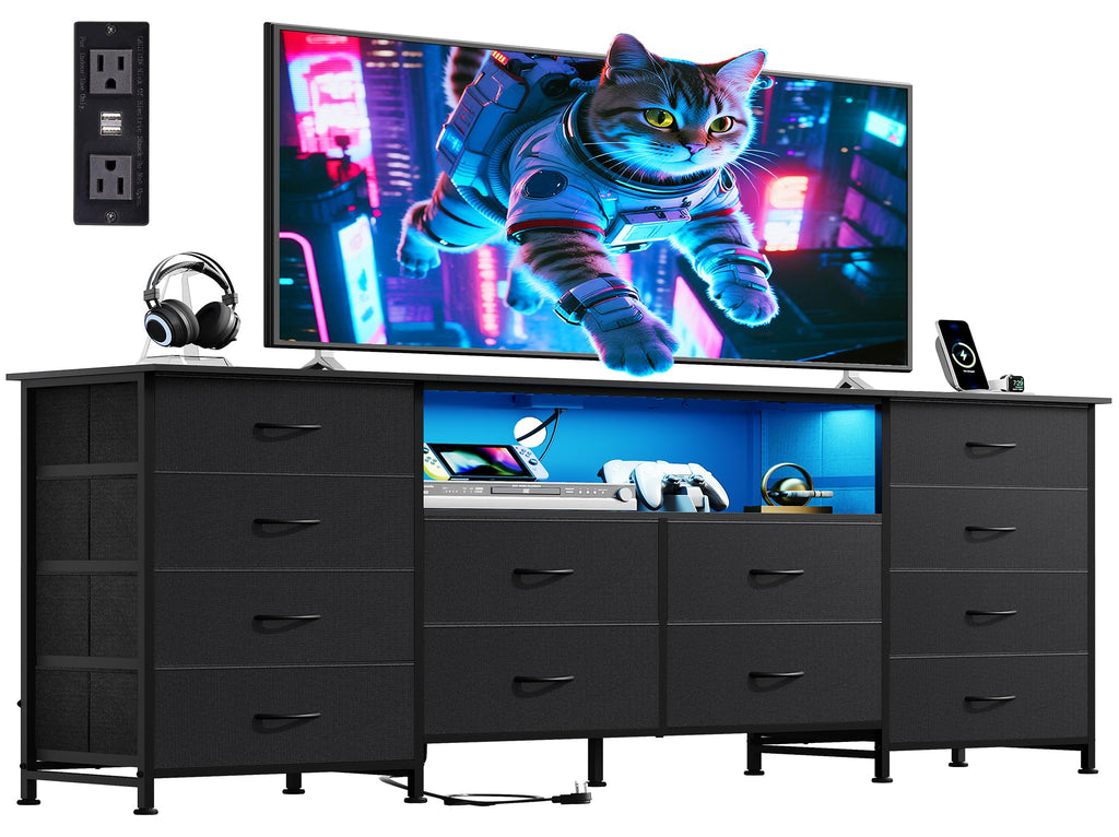 Black 12 Drawer LED Dresser TV Stand C695050