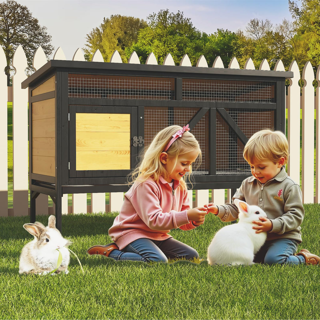 46.7" Wooden Rabbit Hutch with Removable Tray C193481