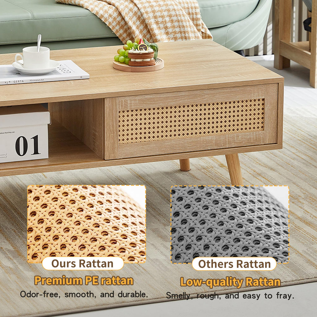 Rattan Coffee Table with Sliding Door Storage U6148