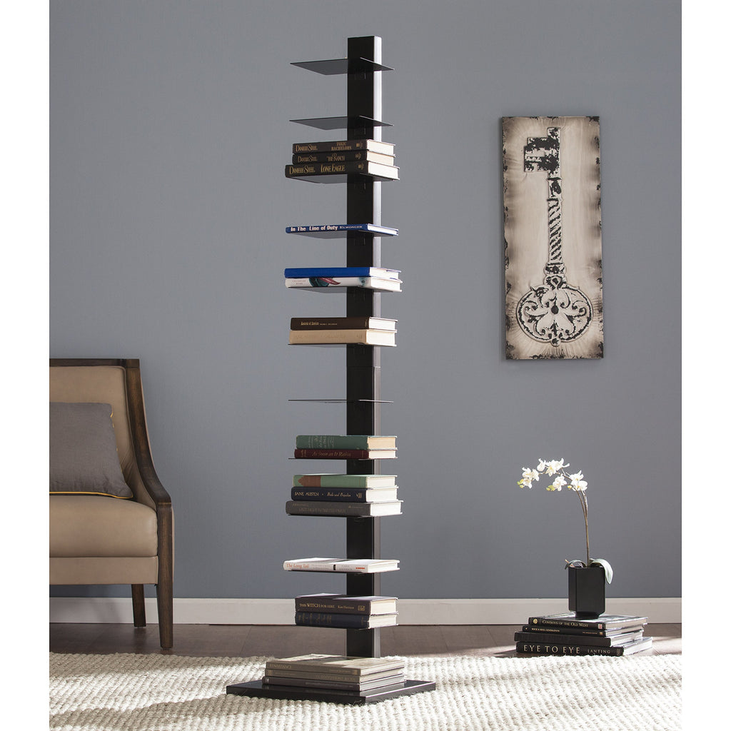 Black 12 Shelf Metal Book Tower I128