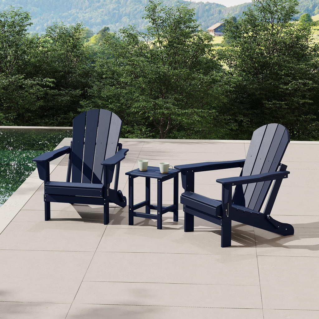 Navy Blue 3-Pieces Adirondack Chairs Set with Side Table B71968