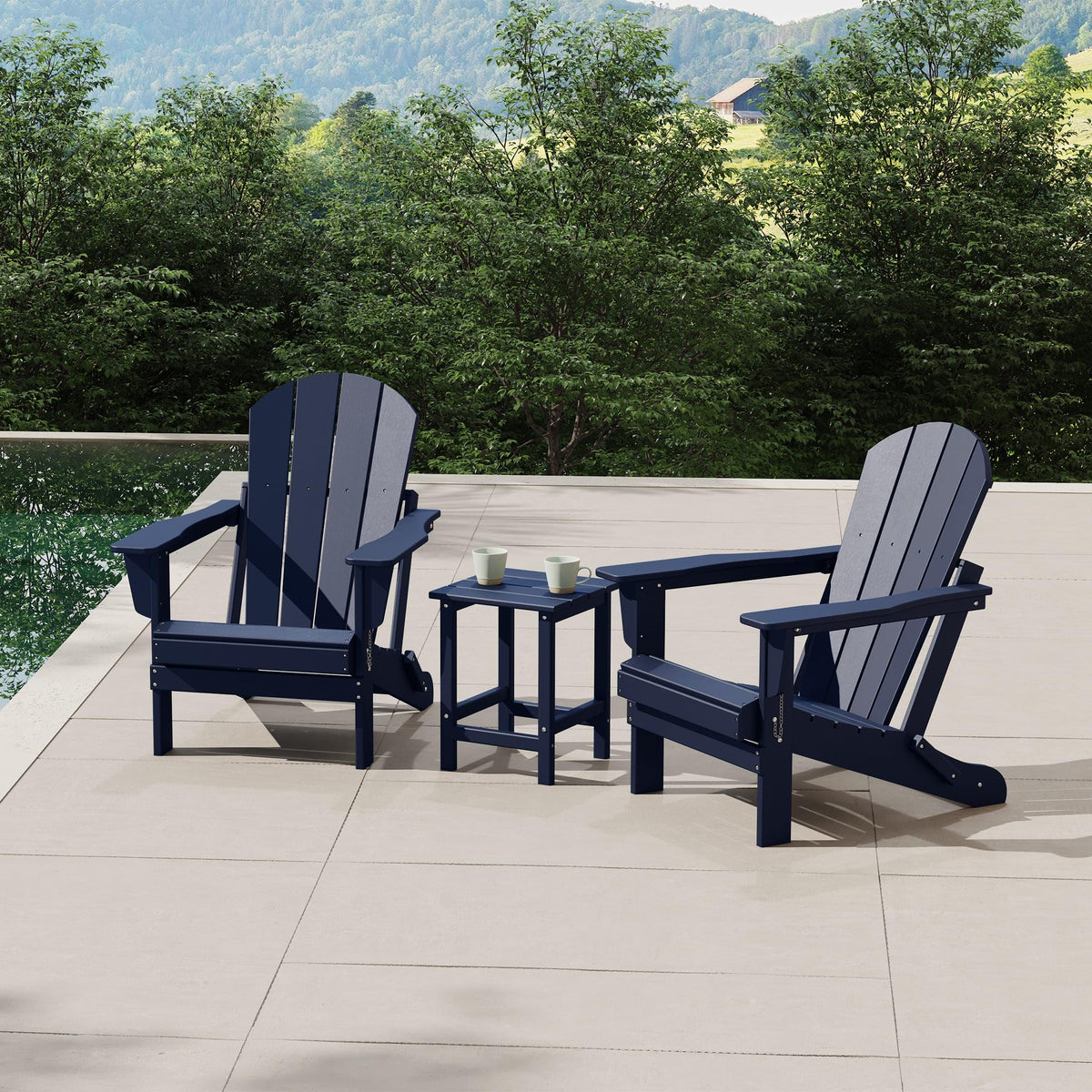 Navy Blue 3-Pieces Adirondack Chairs Set with Side Table B71968