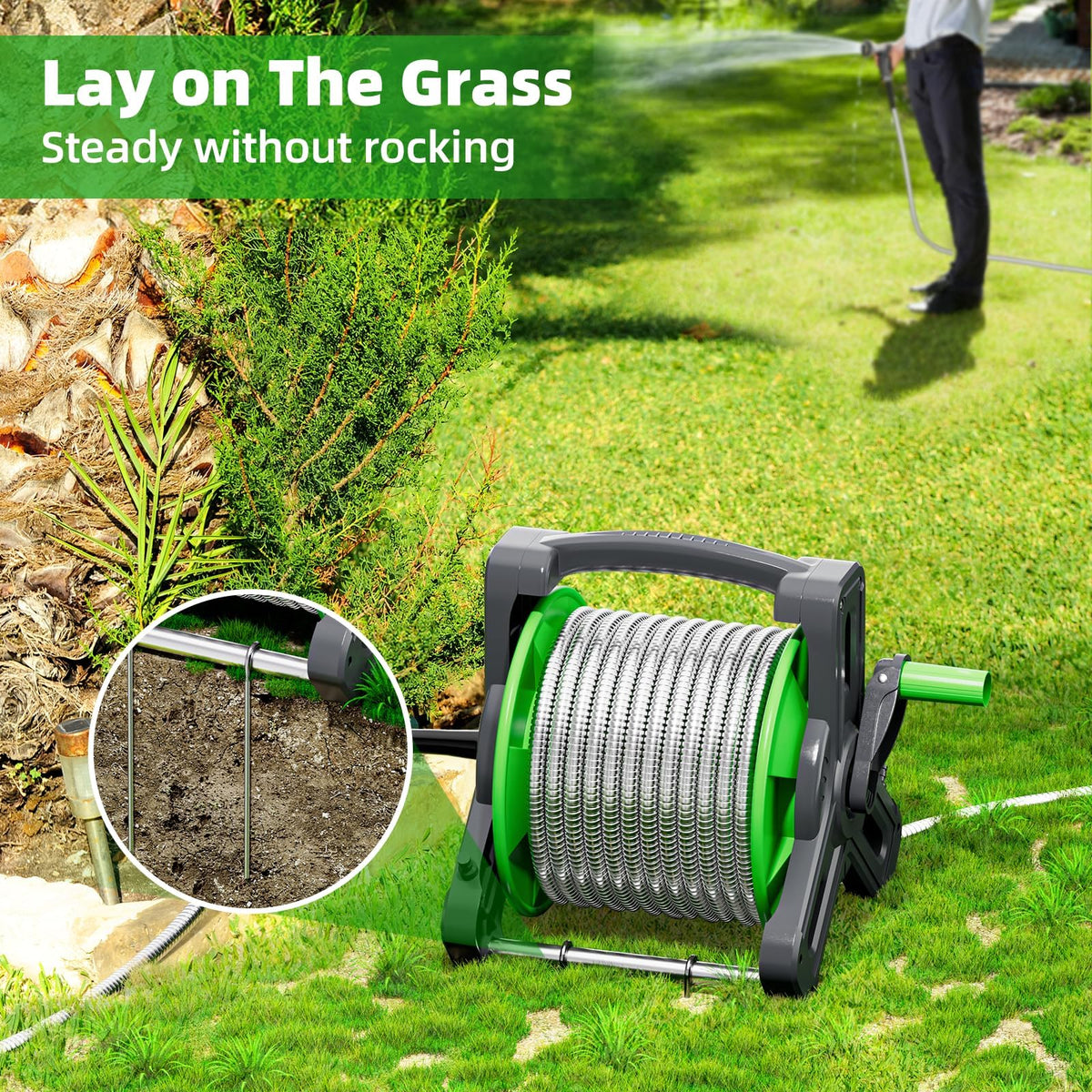 Portable 75ft Stainless Steel Garden Hose Reel S265053