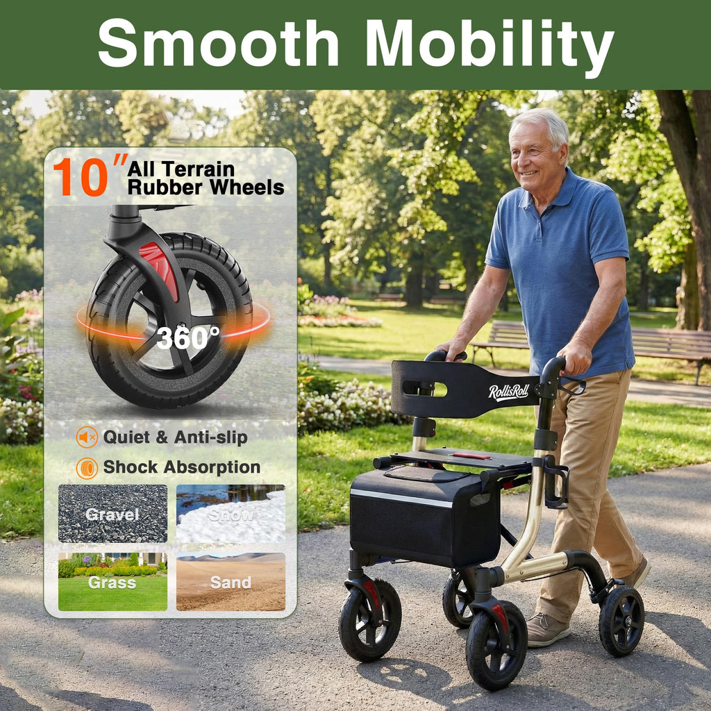 Foldable Aluminum Rollator Walker with Seat and 10" Wheels R4505