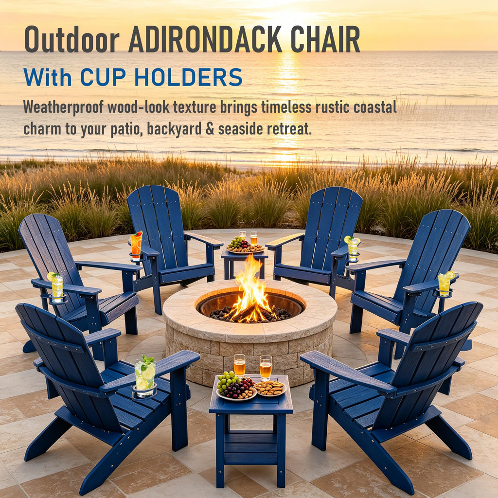Blue HDPE Adirondack Chair with Cup Holders W540